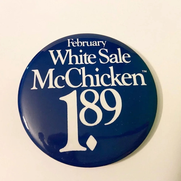 Vintage McDonalds February White Sale McChicken Button Pin Collectible Pinback - Picture 1 of 8
